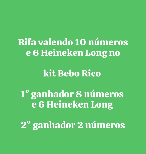 10 números e 6 Heineken Long no kit Bebo Rico 