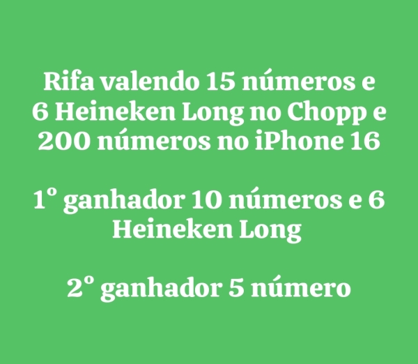 15 números e 6 Heineken Long no Chopp e 200 números no iPhone 16
