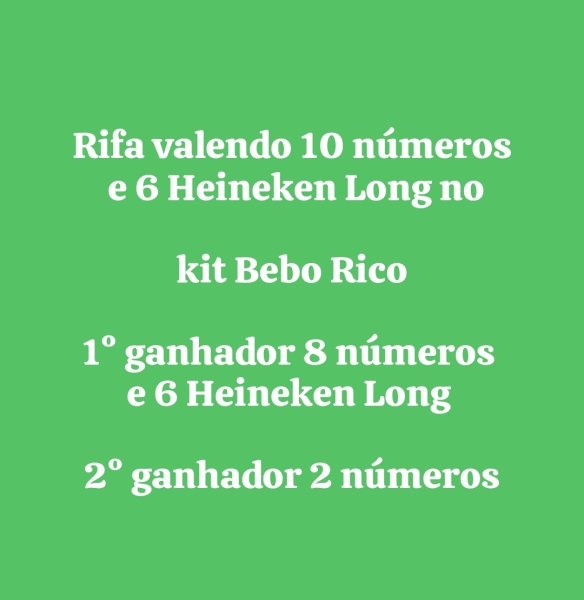 10 números e 6 Heineken Long no kit Bebo Rico 